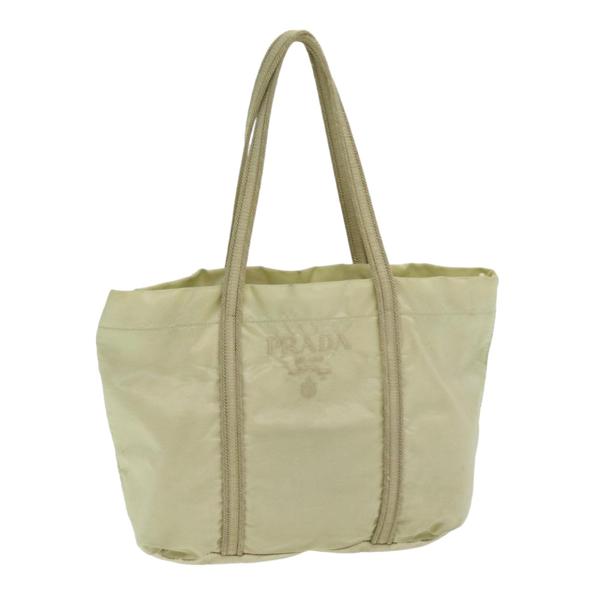 Prada Hand Bag Auth Nylon Beige Silver Travel Bag