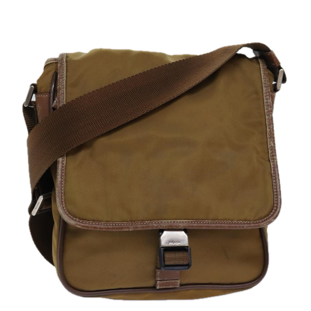 Prada Shoulder Bag Auth Nylon Brown Silver Silver Auth 85483