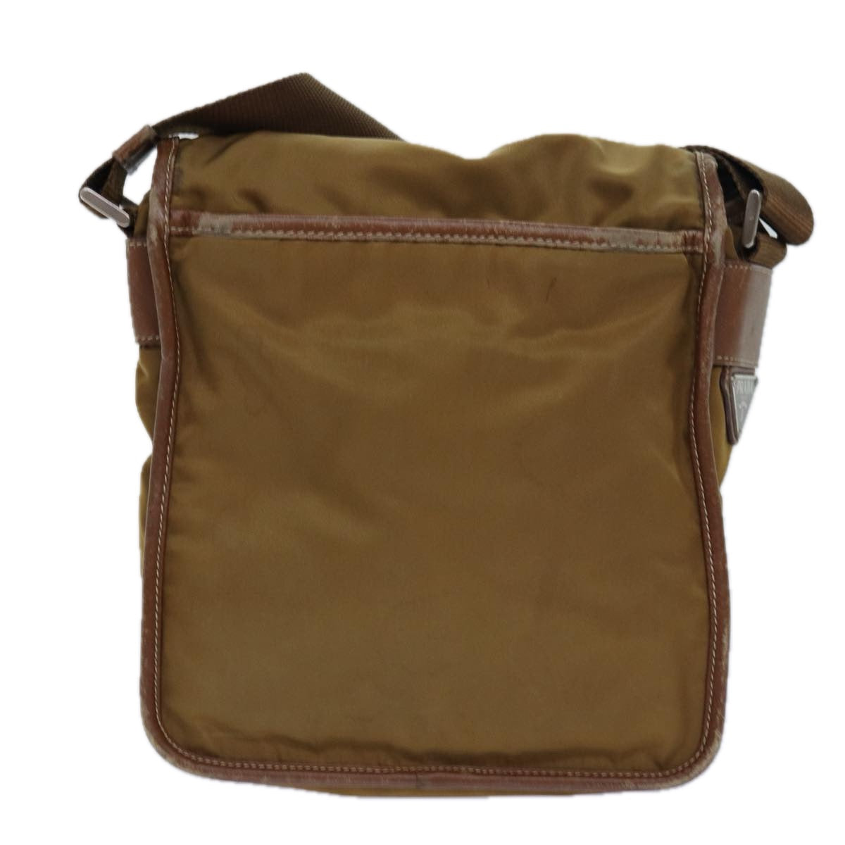 Prada Shoulder Bag Auth Nylon Brown Silver Silver Auth 85483