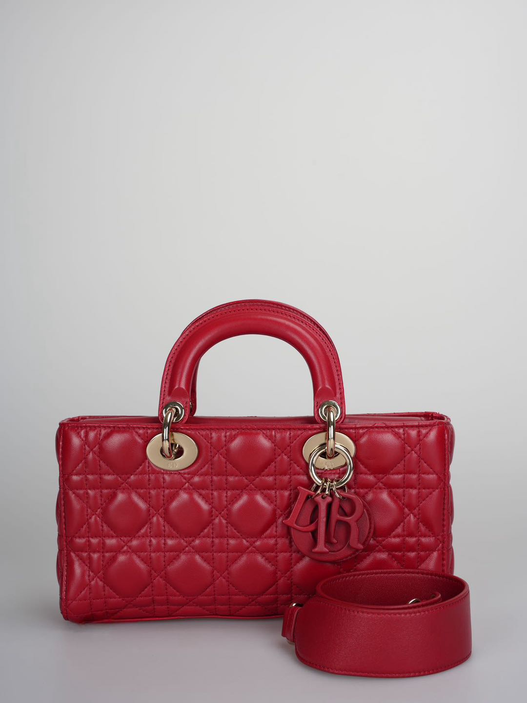 Dior Handbag Cannage Lady D-Joy Bag Lambskin Red Medium