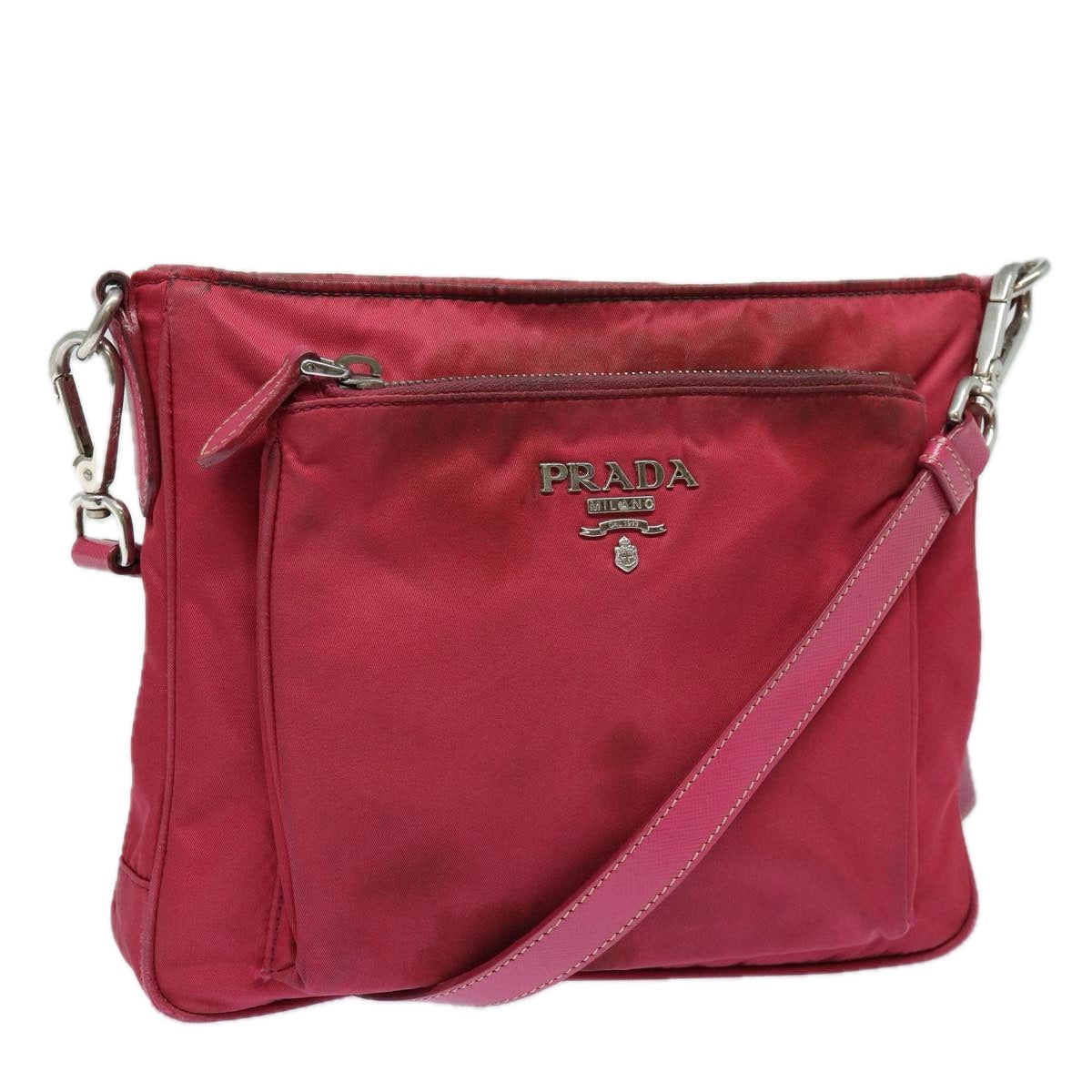 Prada Shoulder Bag Auth Nylon Pink Silver Silver Auth 85537