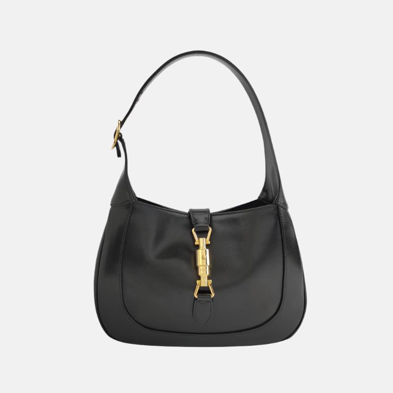 Gucci Jackie Piston Lock without Strap Leather Black Small Travel Bag
