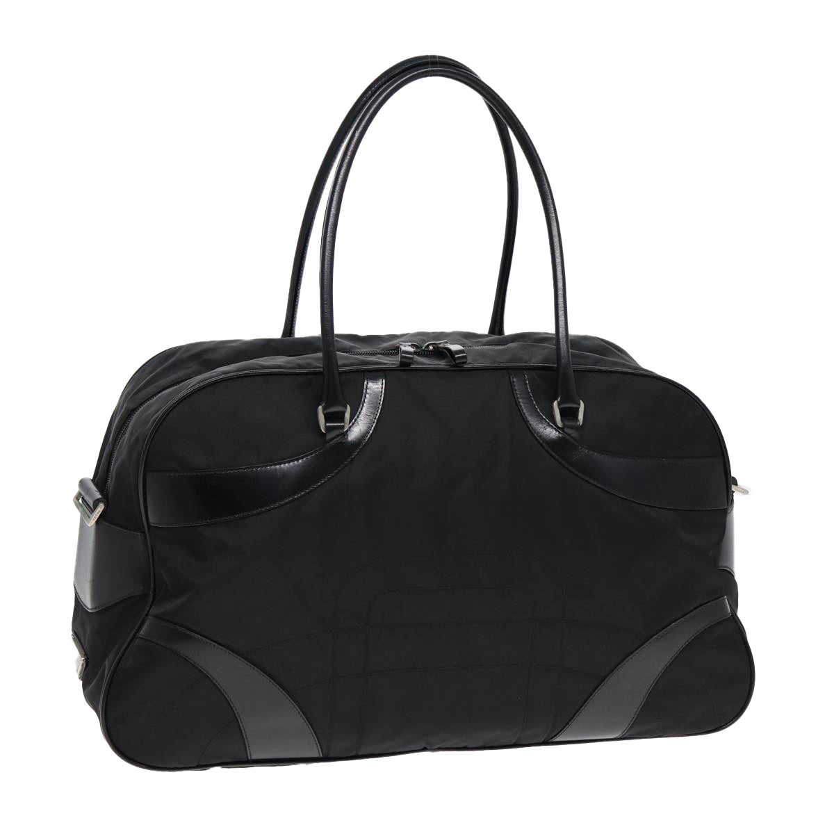 Prada Shoulder Bag Auth Nylon Black Silver Silver Auth 85626