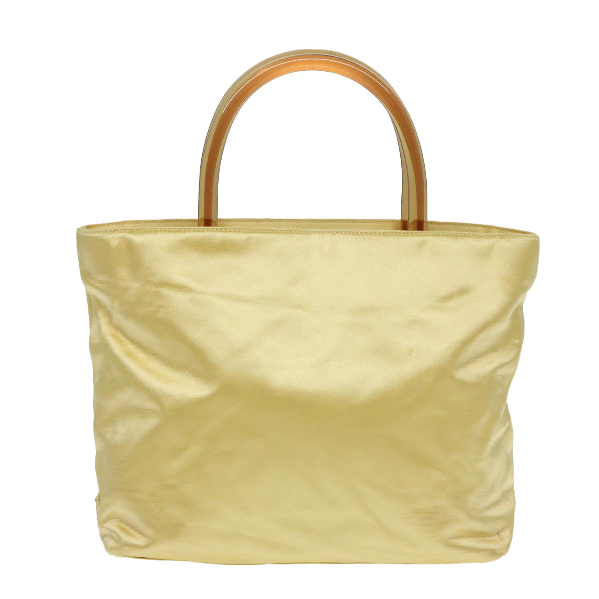 Prada Hand Bag Auth Satin Silver Yellow Travel Bag