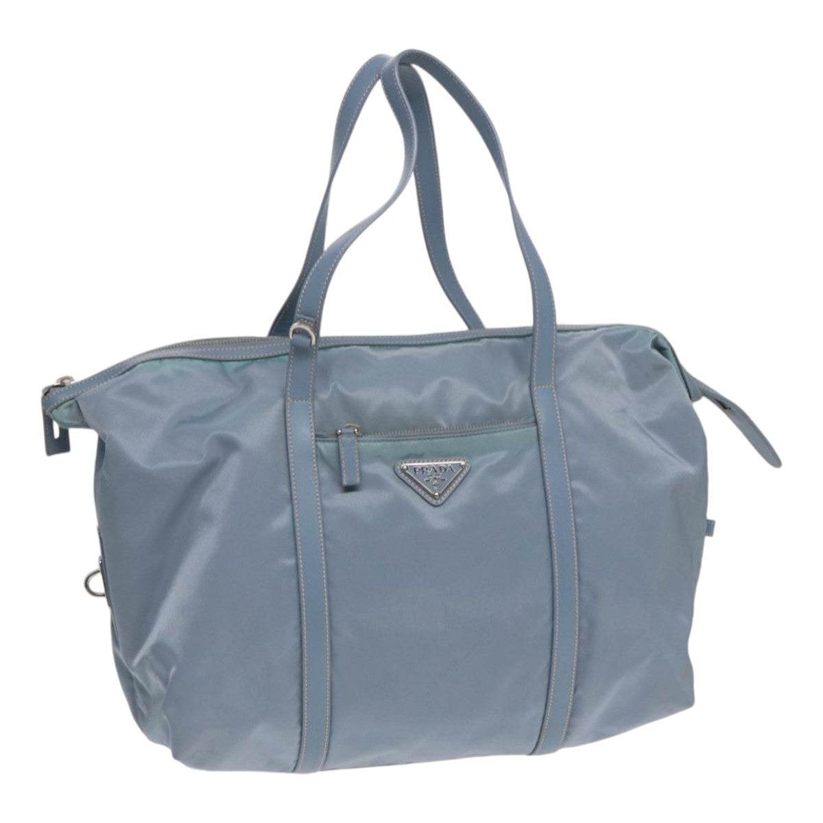 Prada Tote Bag Light Auth Nylon Blue Silver