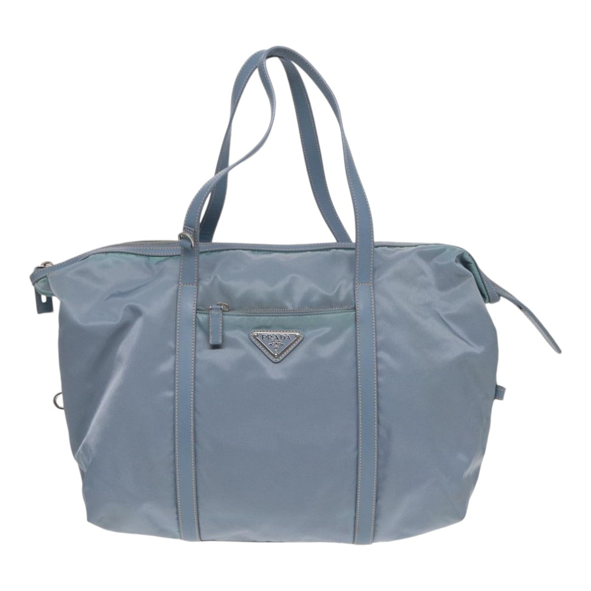 Prada Tote Bag Light Auth Nylon Blue Silver