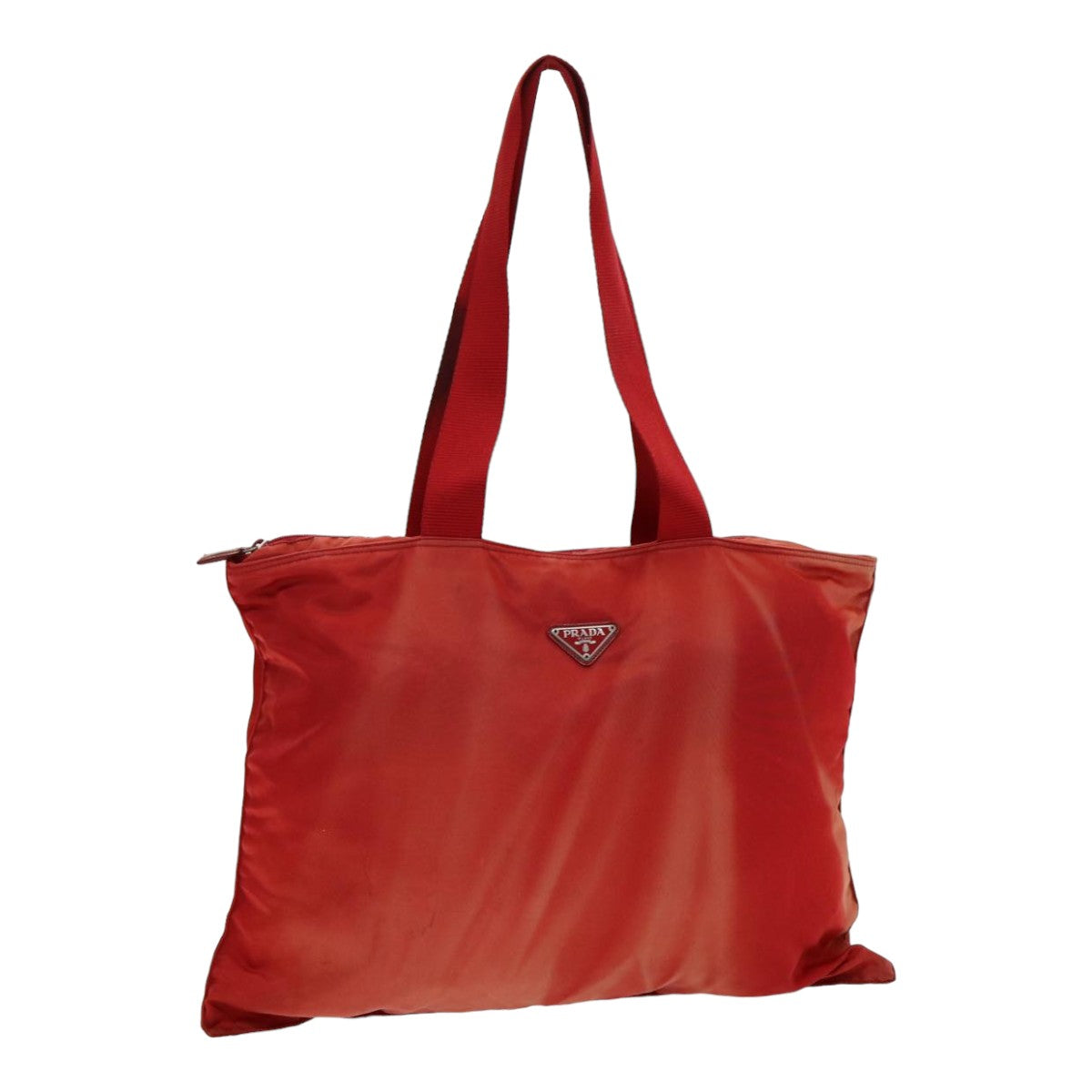 Prada Tote Bag Auth Nylon Red Silver