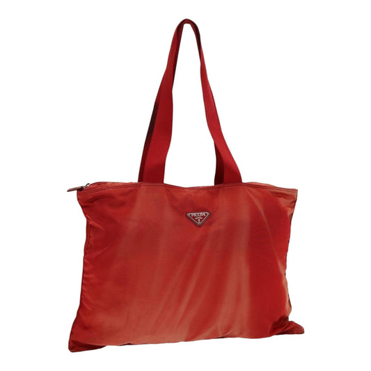 Prada Tote Bag Auth Nylon Red Silver