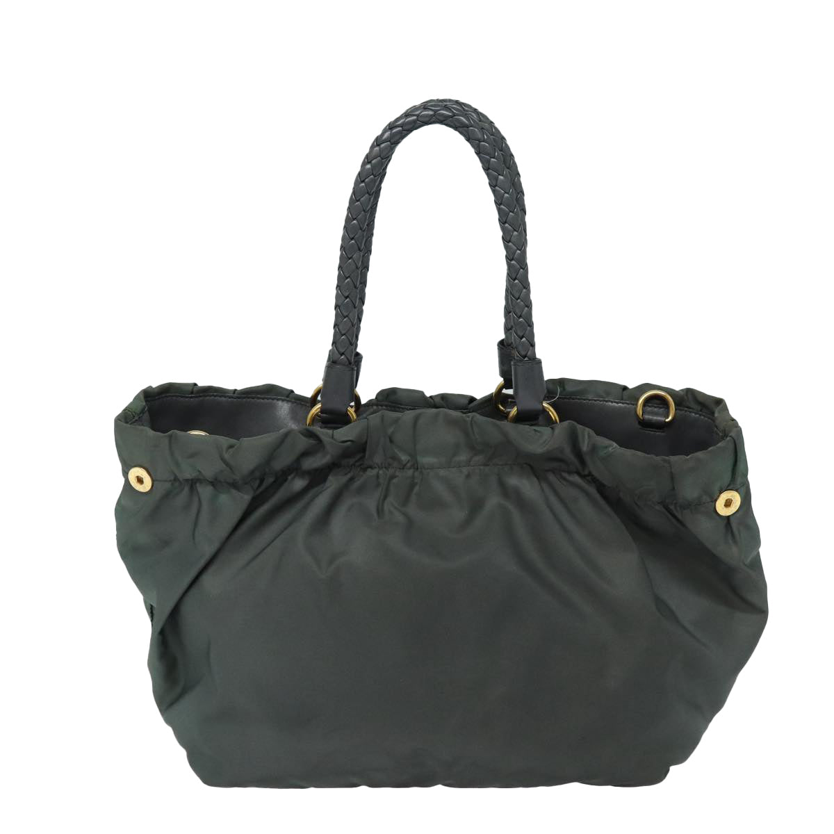 Prada Hand Bag 2Way Khaki Auth Nylon Gold Travel Bag Gold Auth 85700
