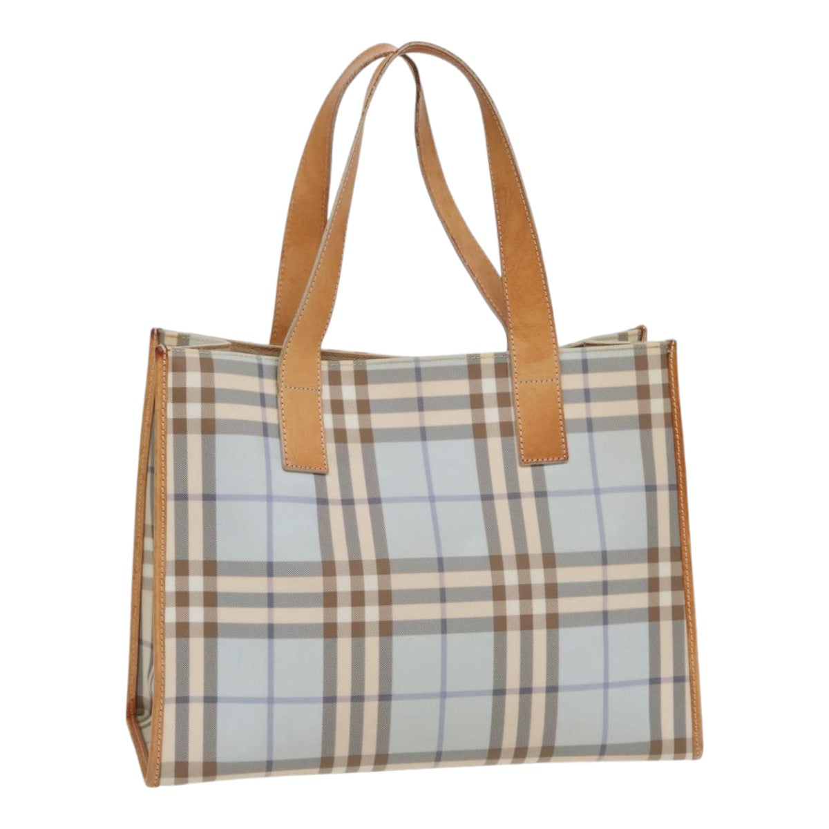 Burberry Luxury Nova Check Tote Bag Pvc Light Auth Leather Brown Blue