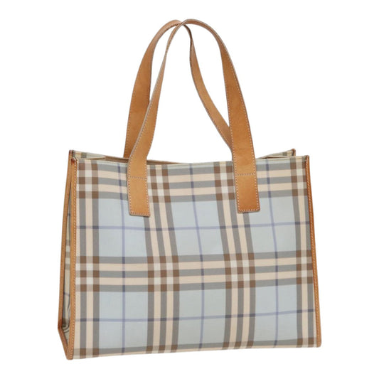 Burberry Luxury Nova Check Tote Bag Pvc Light Auth Leather Brown Blue
