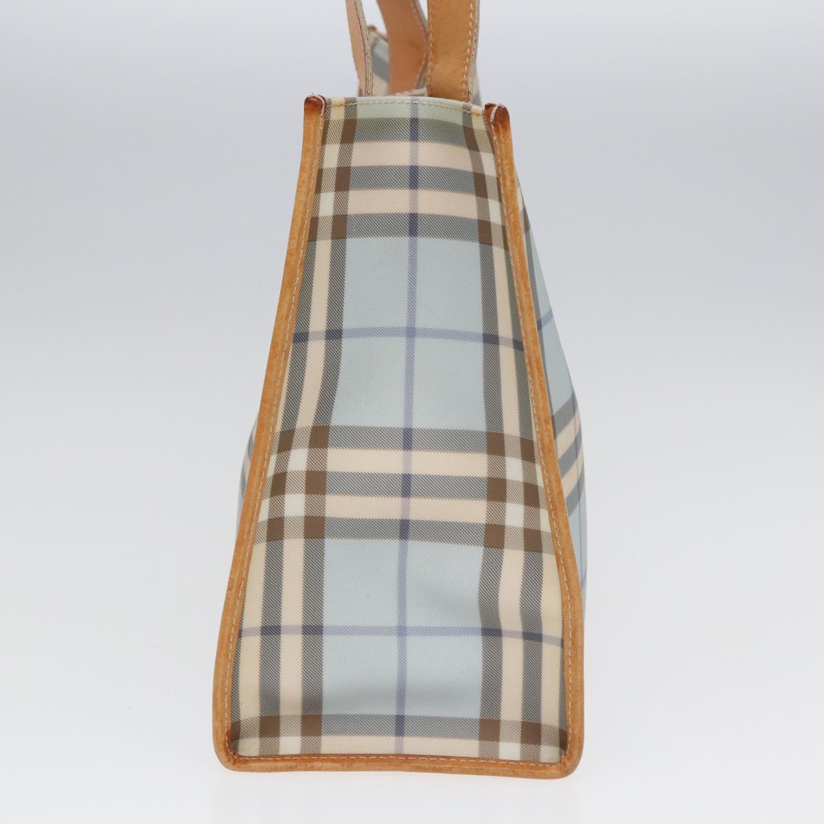 Burberry Luxury Nova Check Tote Bag Pvc Light Auth Leather Brown Blue