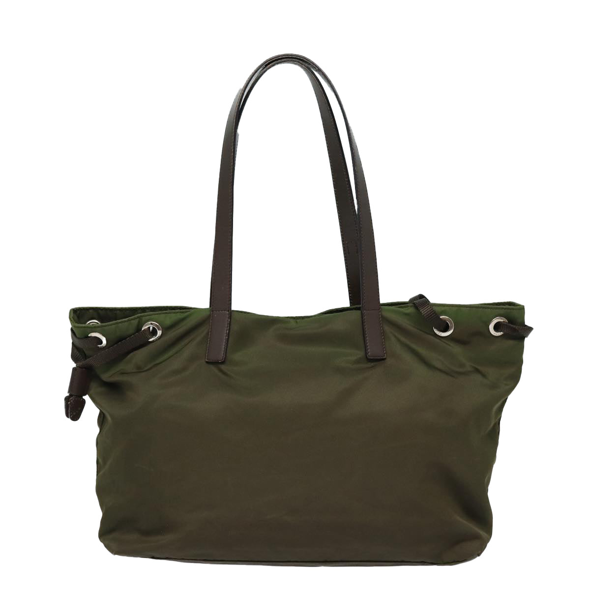 Prada Tote Bag Khaki Auth Nylon Brown Silver