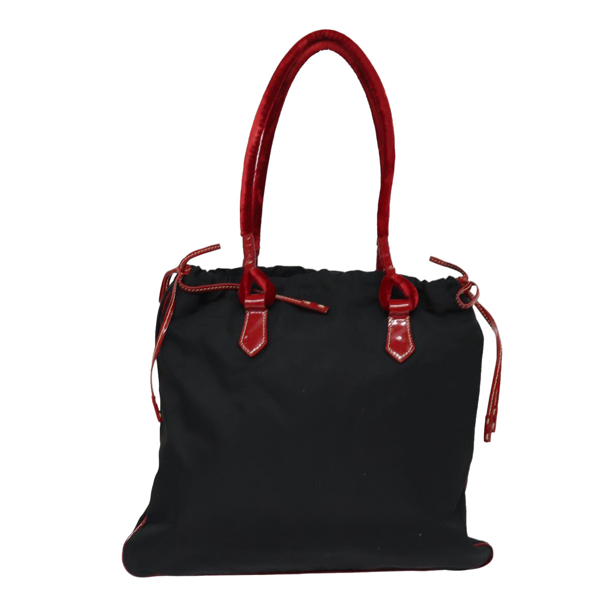 Prada Tote Bag Velour Auth Nylon Black Red