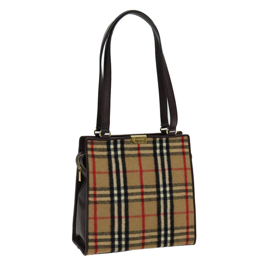 Burberry Luxury ss Nova Check Shoulder Bag Wool Auth Beige Gold