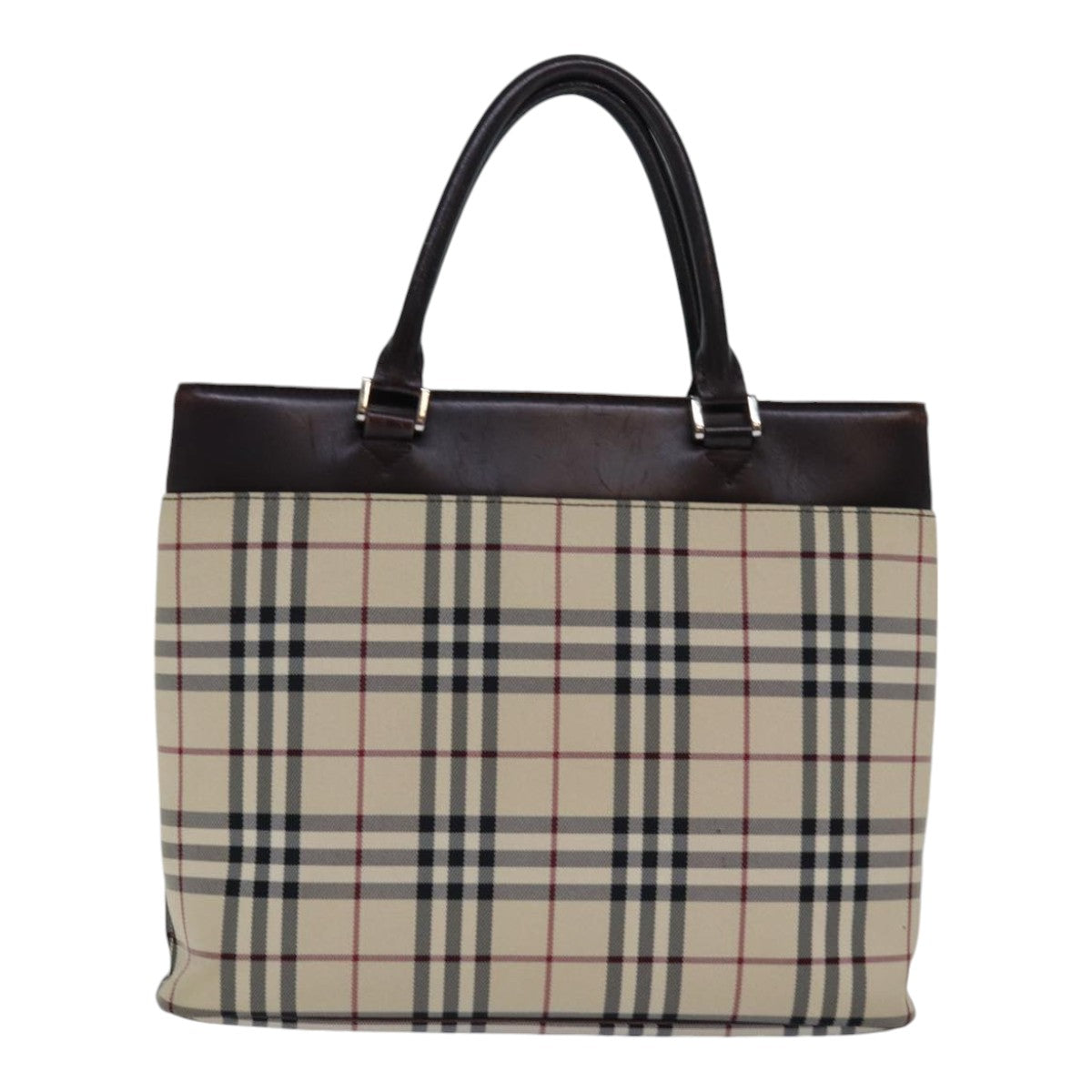 Burberry Luxury Nova Check Hand Bag Auth Nylon Beige Silver Travel Bag