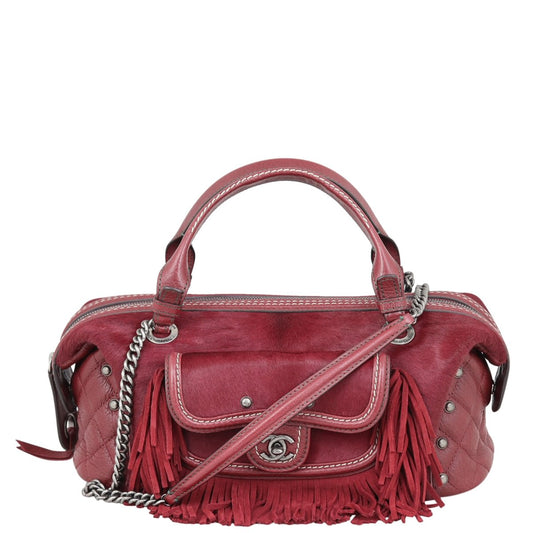 Chanel Pony Hair and Paris-Dallas Bowling Fringe Bag Leather Red Jewelry Bag 160222