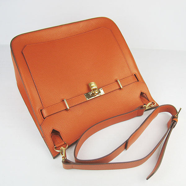 Hermes Luxury Shoulder Bag Orange Golden Leather
