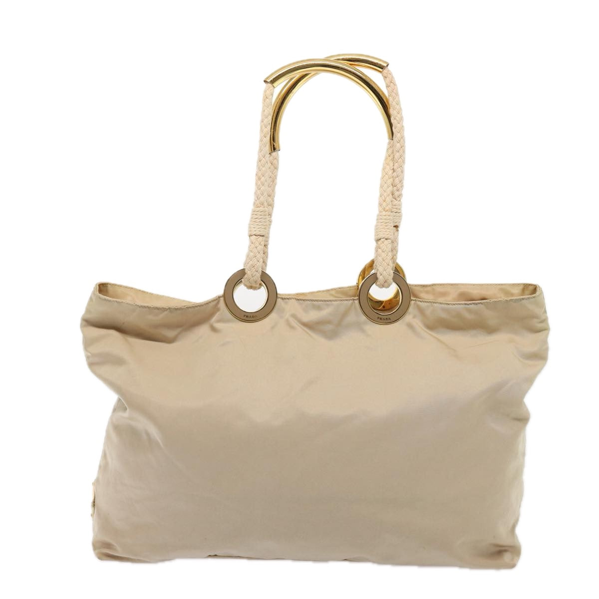 Prada Tote Bag Auth Nylon Beige Gold