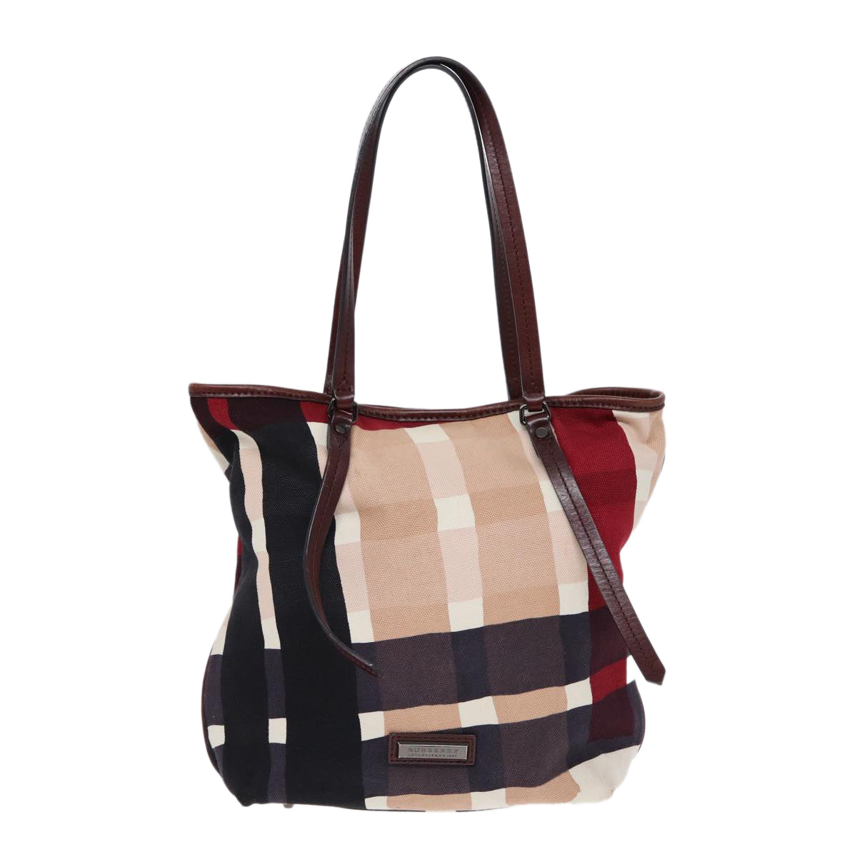 Burberry Luxury Nova Check Tote Bag Auth Canvas Beige Silver
