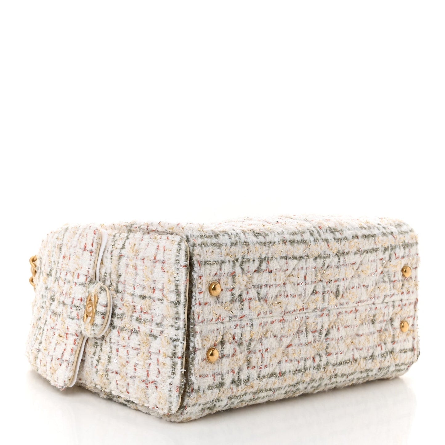 Tweed Quilted Small 25 Handbag Ecru Khaki Gold Red Signature