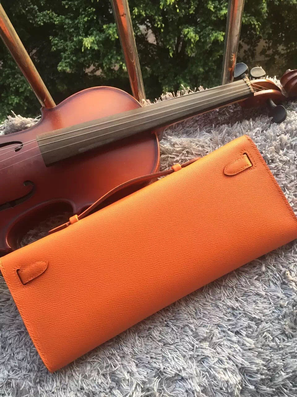 Hermes Luxury Orange Handcrafted Kelly Cut Clutch Handbag Clutch Bag