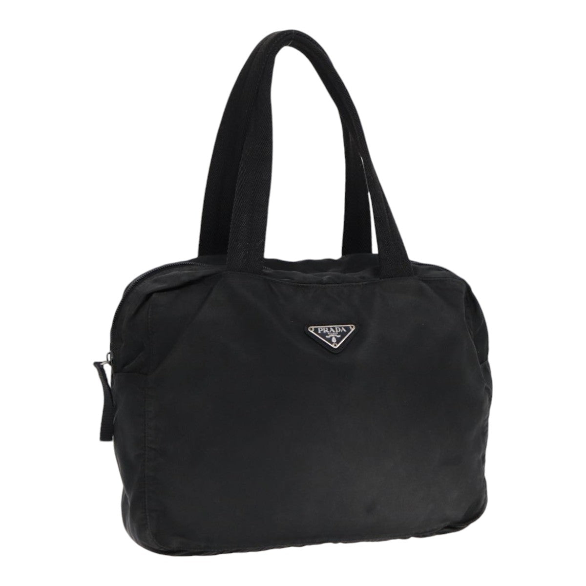 Prada Hand Bag Auth Nylon Black Silver Travel Bag Silver Auth 86338