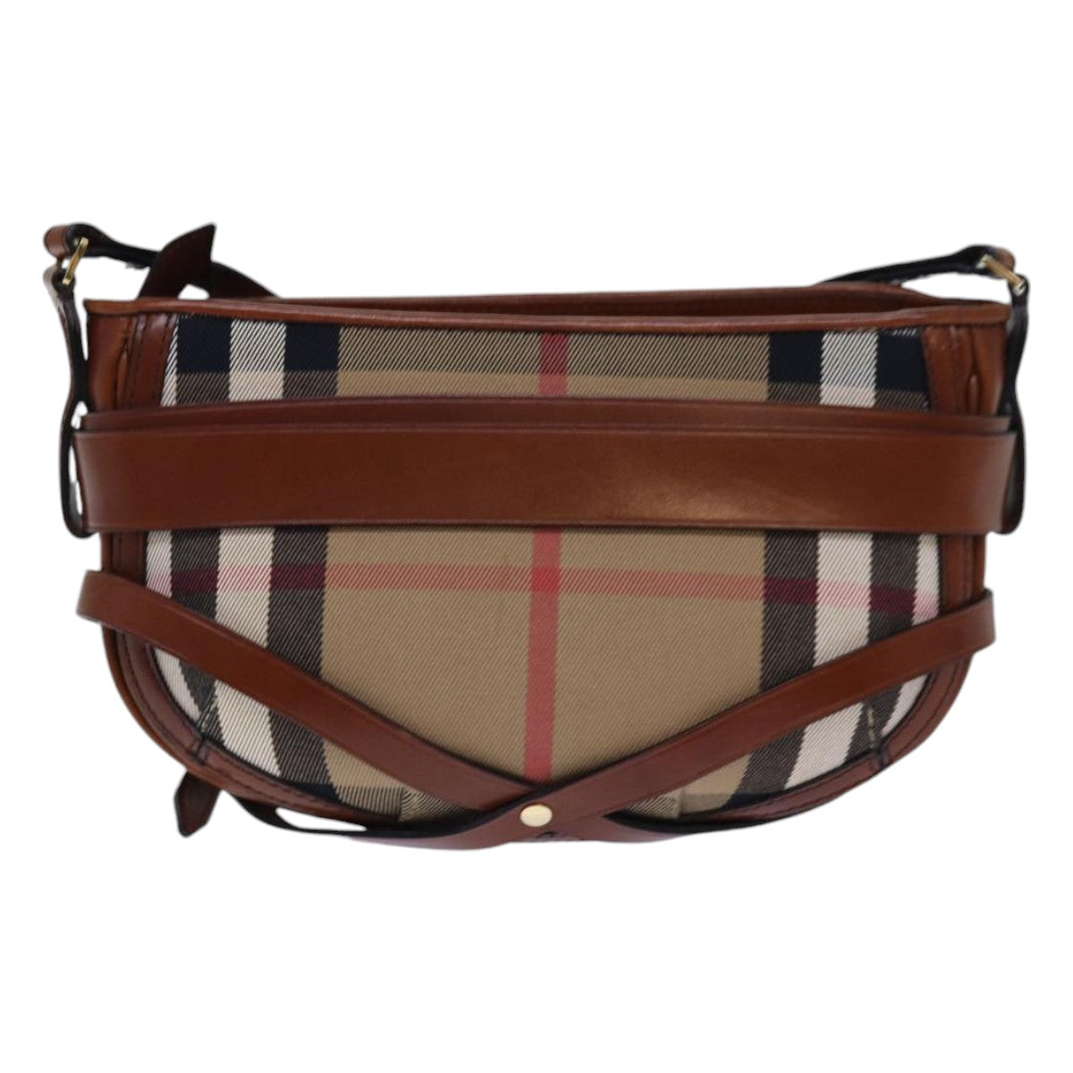 Burberry Luxury Nova Check Shoulder Bag Auth Canvas Beige Gold