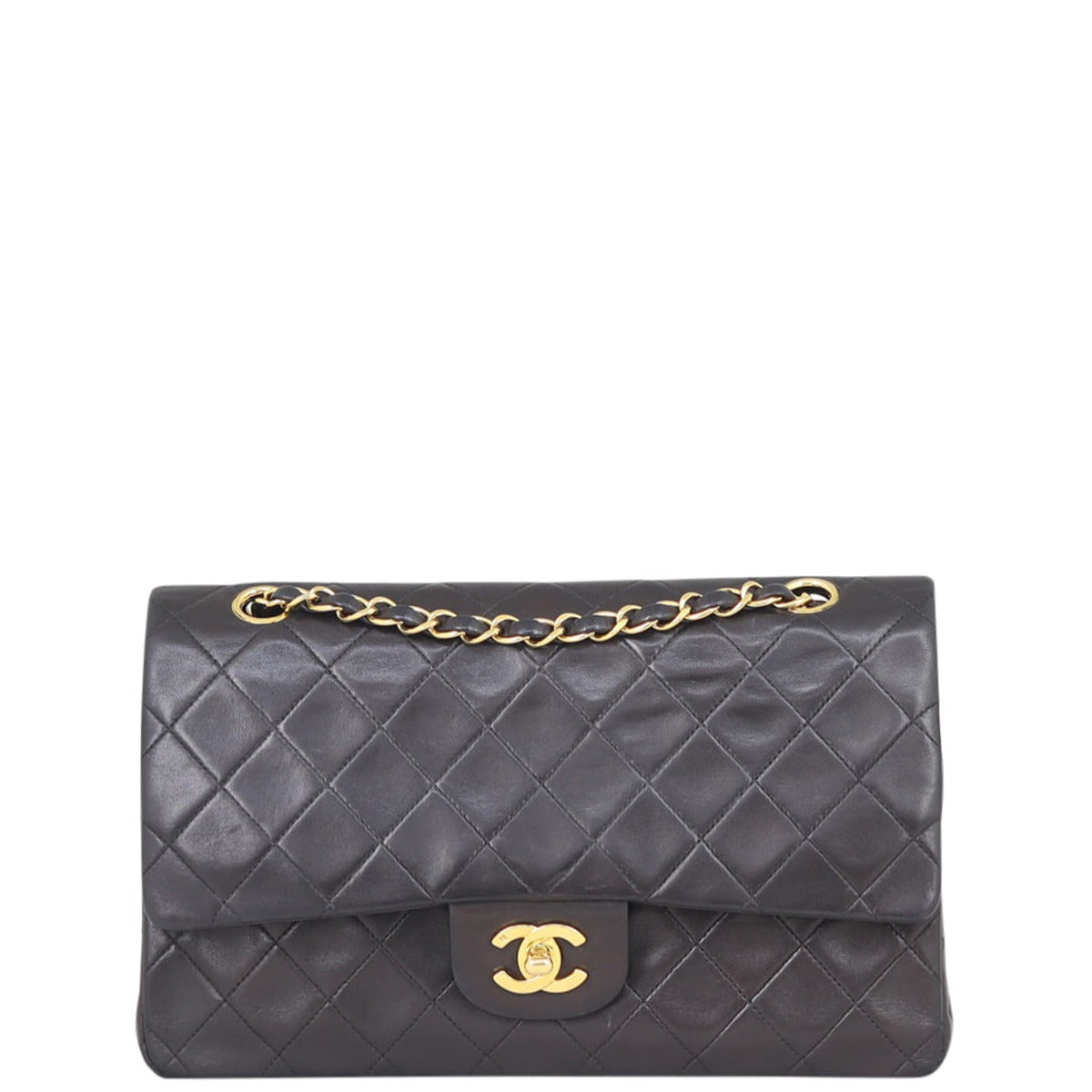 Chanel Classic Double 2 Series Lambskin Handbag Black Medium