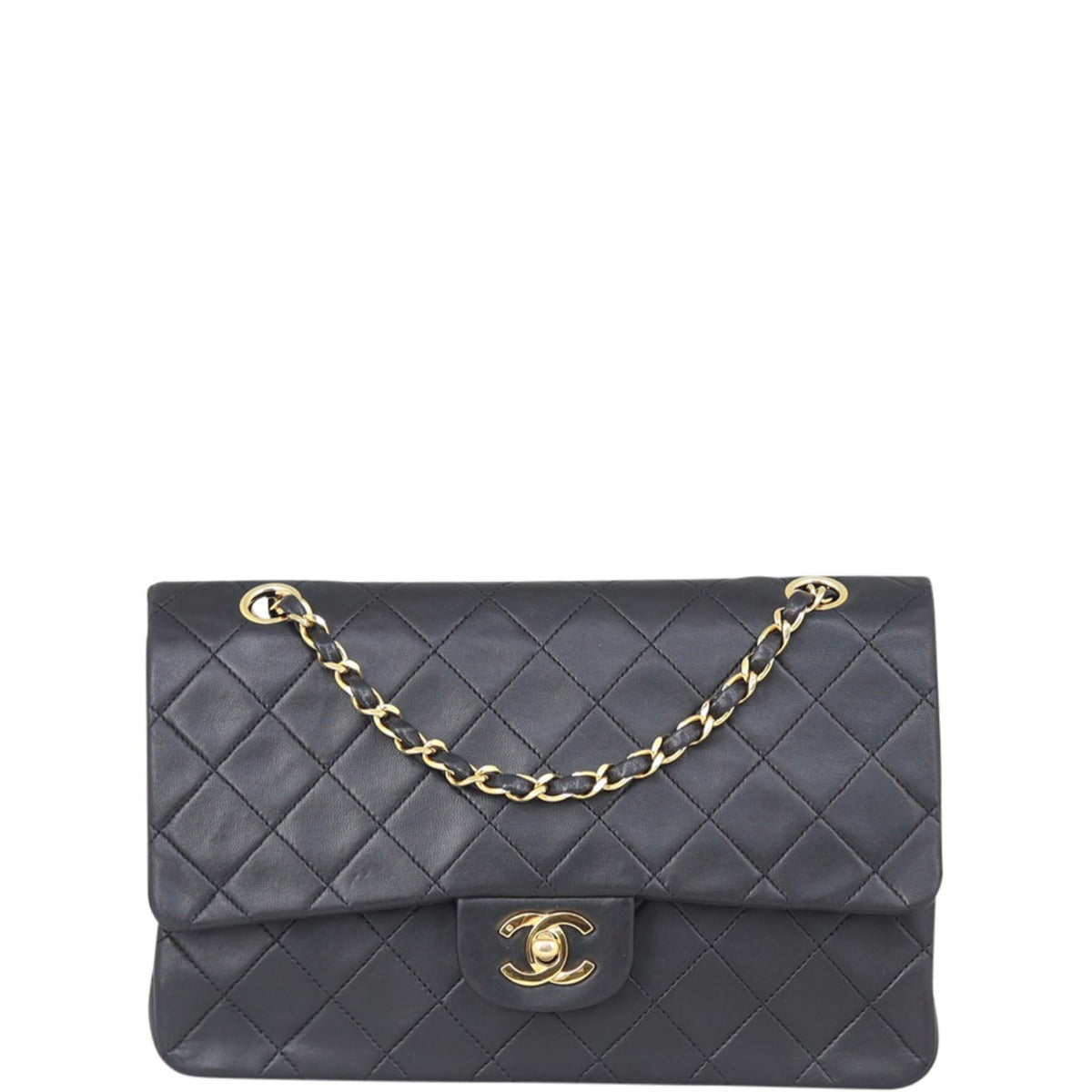 Chanel Classic Double 2 Series Lambskin Handbag Black Medium