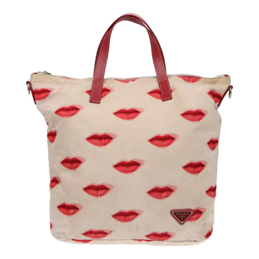 Prada Tote Bag 2Way Auth Nylon Beige Red