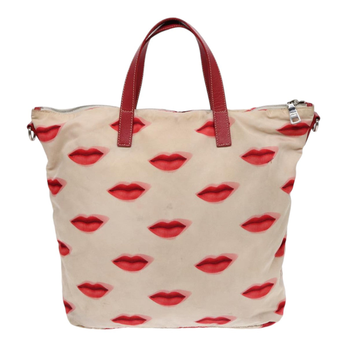 Prada Tote Bag 2Way Auth Nylon Beige Red