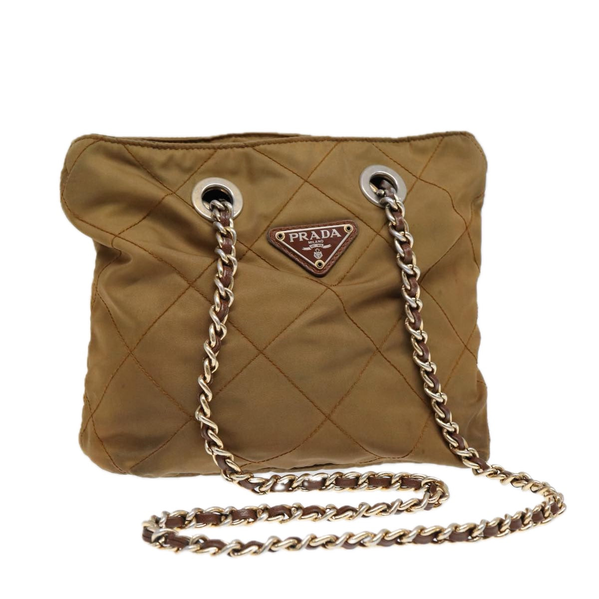Prada Shoulder Bag Khaki Auth Nylon Gold Chain