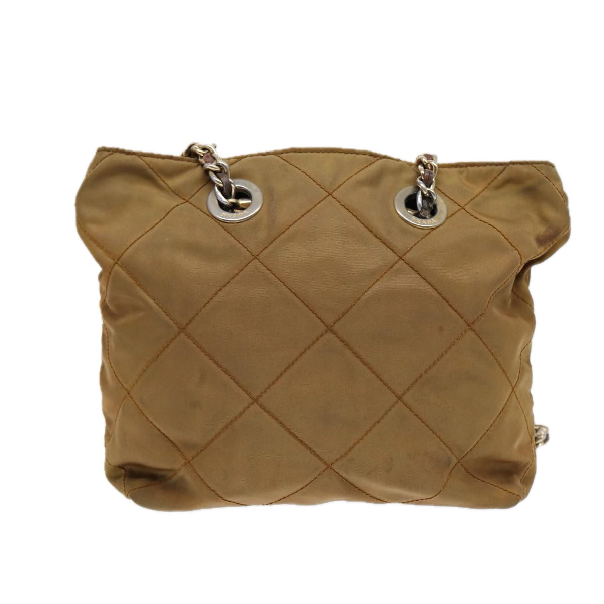 Prada Shoulder Bag Khaki Auth Nylon Gold Chain