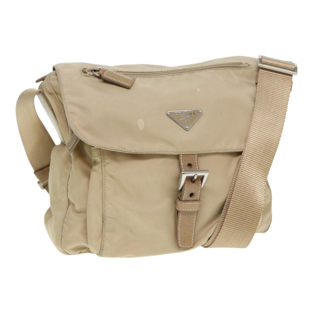 Prada Shoulder Bag Auth Nylon Beige Silver Silver Auth 86645