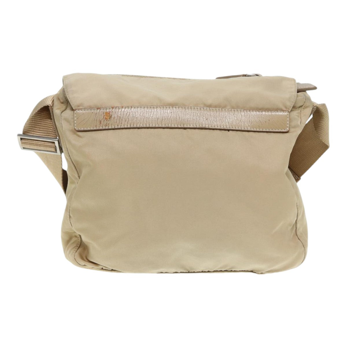 Prada Shoulder Bag Auth Nylon Beige Silver Silver Auth 86645