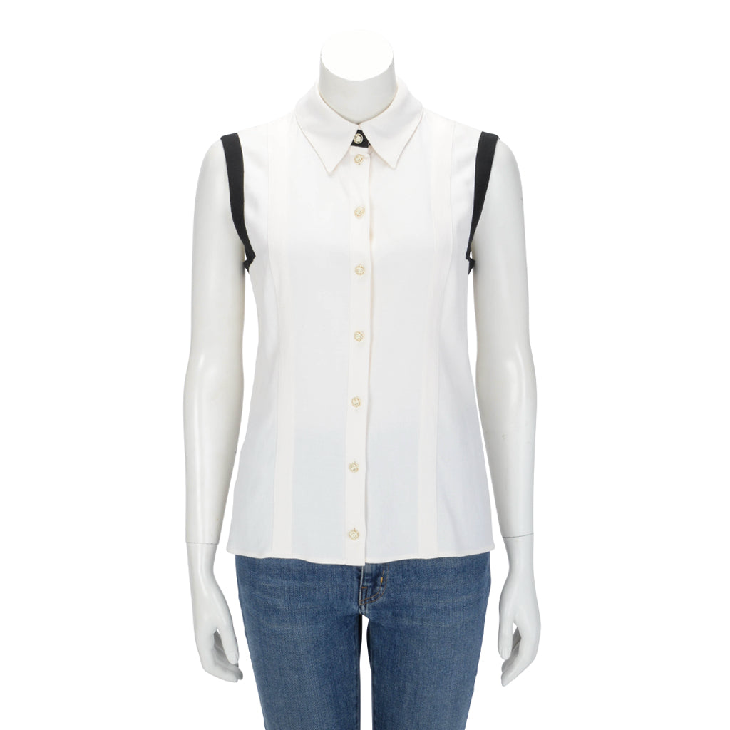 Chanel Ecru & Black Crepe Detail Trim Top FR 40 Accessory