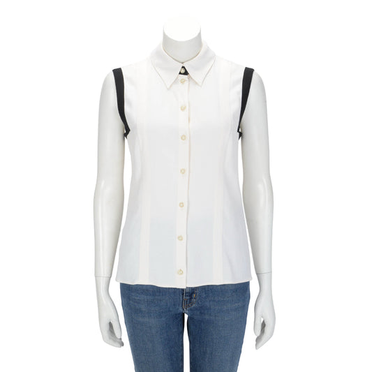 Chanel Ecru & Black Crepe Detail Trim Top FR 40 Accessory
