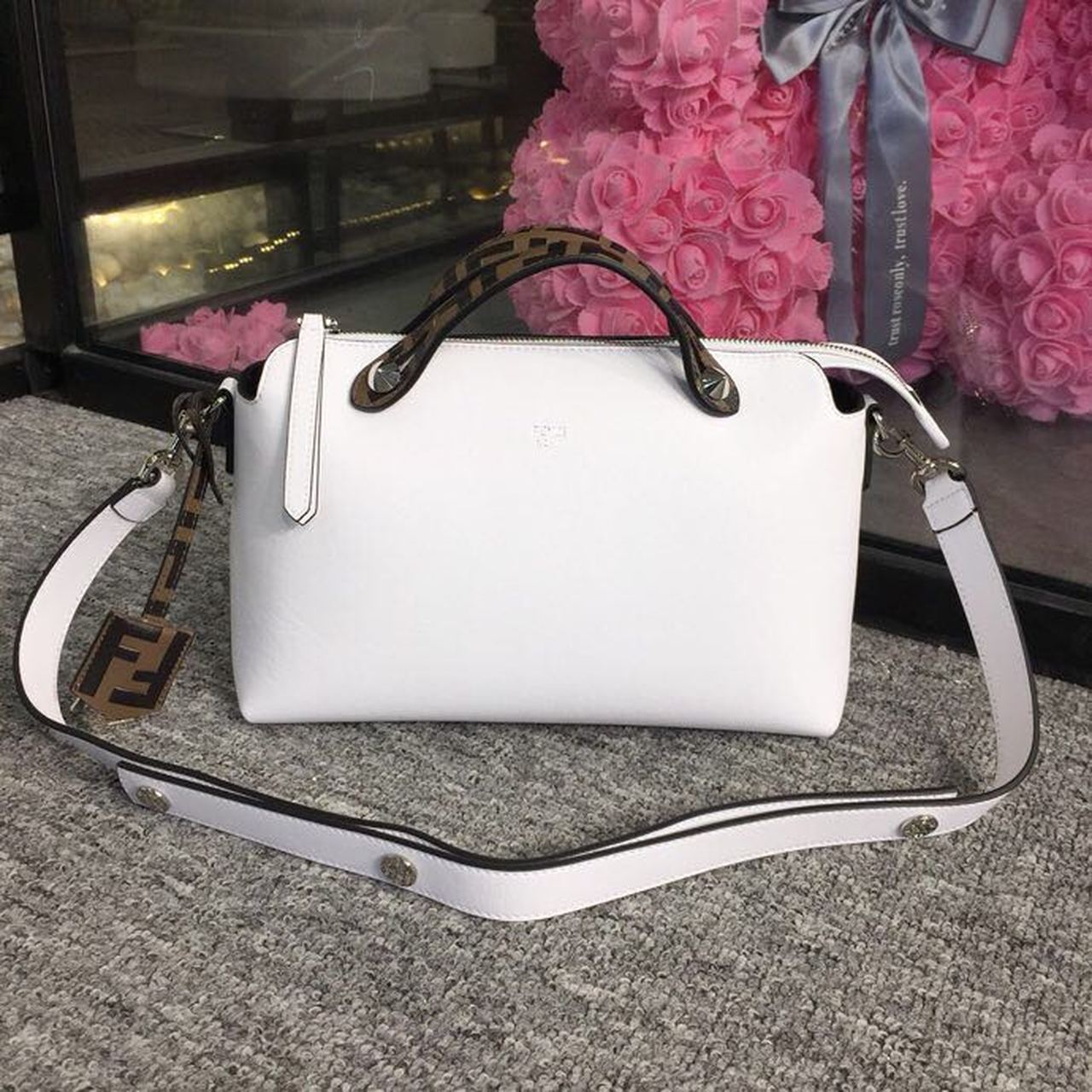 Fendi Top QualityTop Quality By Way White Medium FF Crossbody Bag