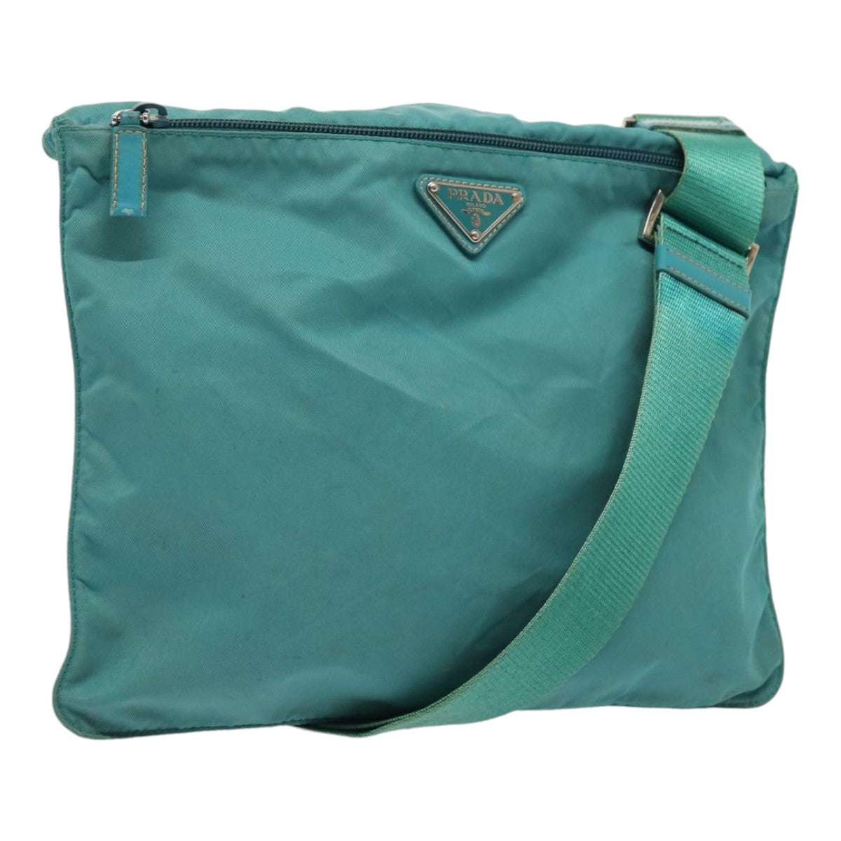 Prada Shoulder Bag Turquoise Auth Nylon Blue Silver Silver Auth 86875