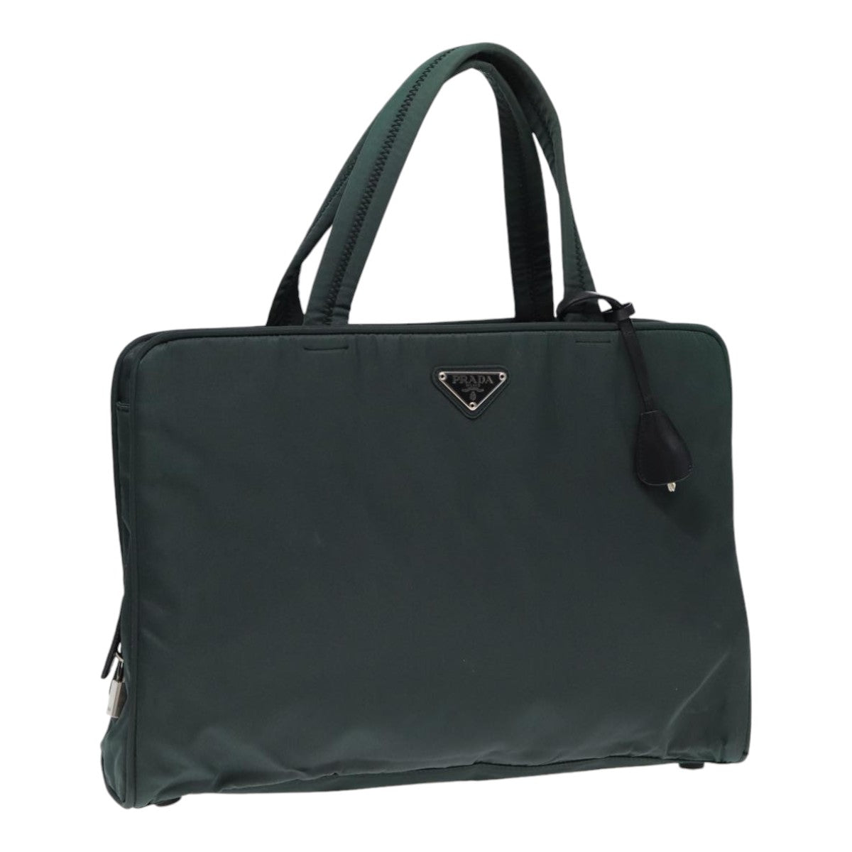 Prada Hand Bag Auth Nylon Green Silver Travel Bag Silver Auth 86882