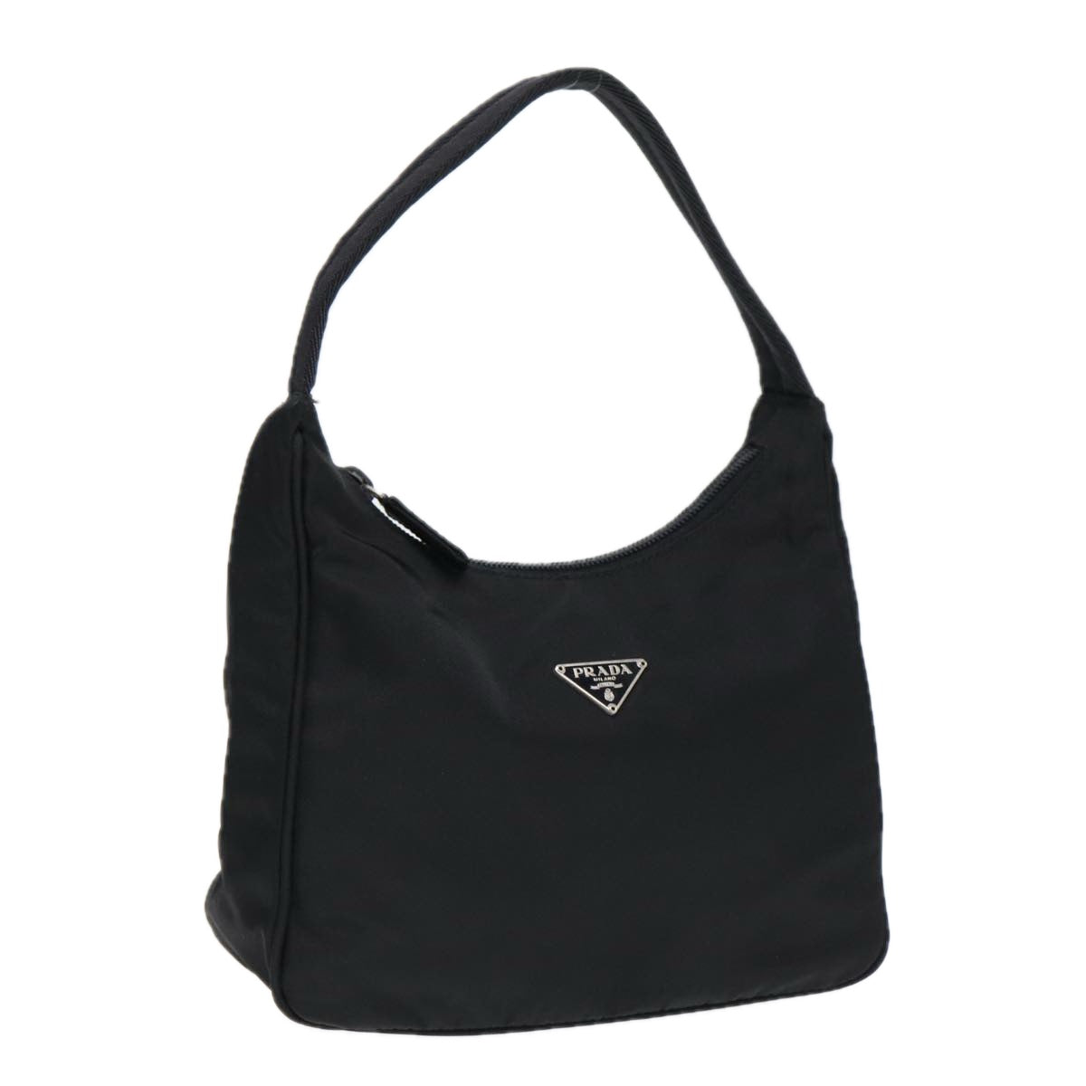 Prada Hand Bag Auth Nylon Black Silver Travel Bag Silver Auth 86891