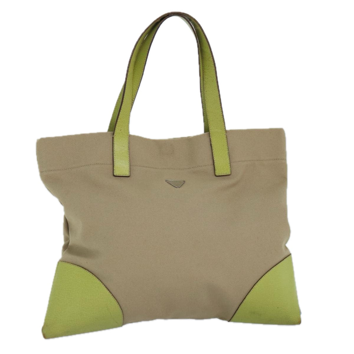 Prada Tote Bag Auth Canvas Beige Silver