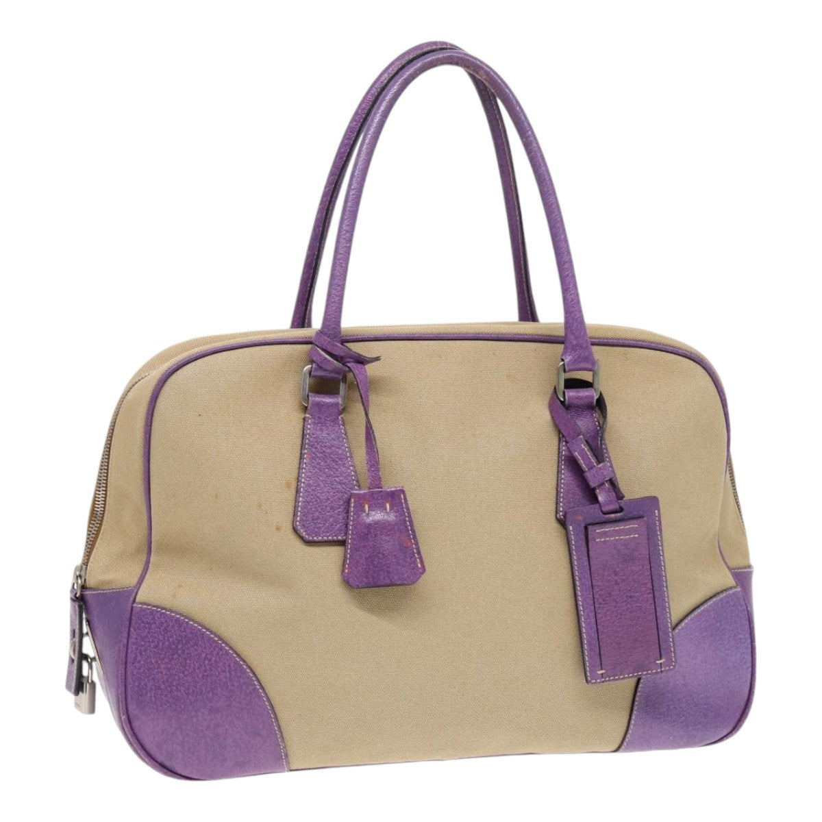 Prada Hand Bag Auth Canvas Beige Silver Travel Bag
