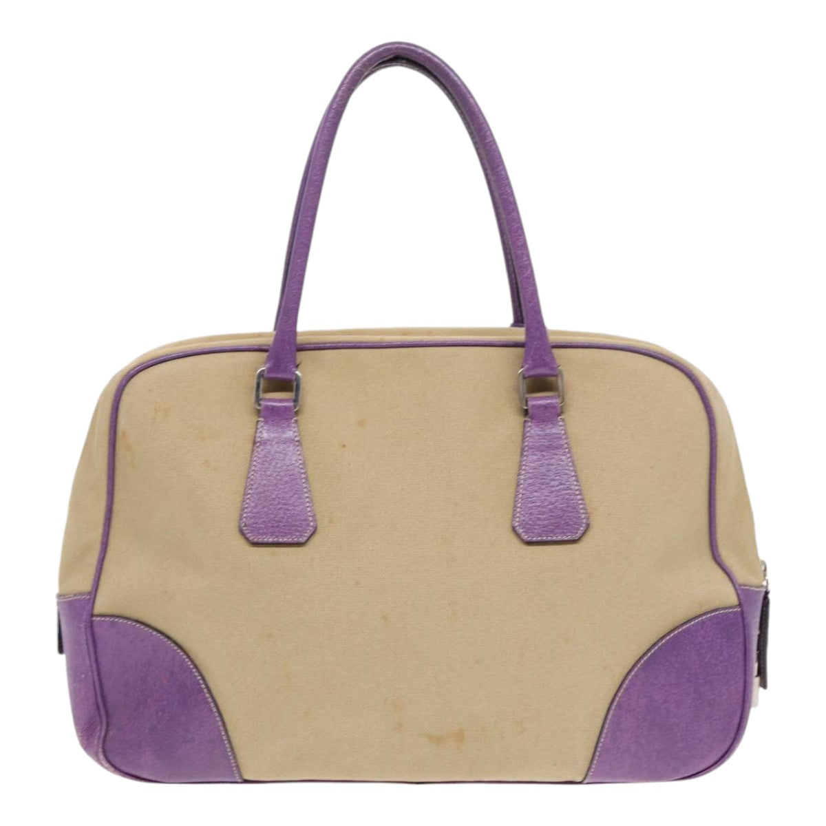 Prada Hand Bag Auth Canvas Beige Silver Travel Bag