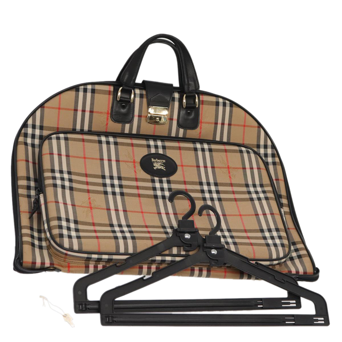 Burberry Luxury ss Nova Check Garment Cover Auth Handbag Leather Canvas Black Travel Bag