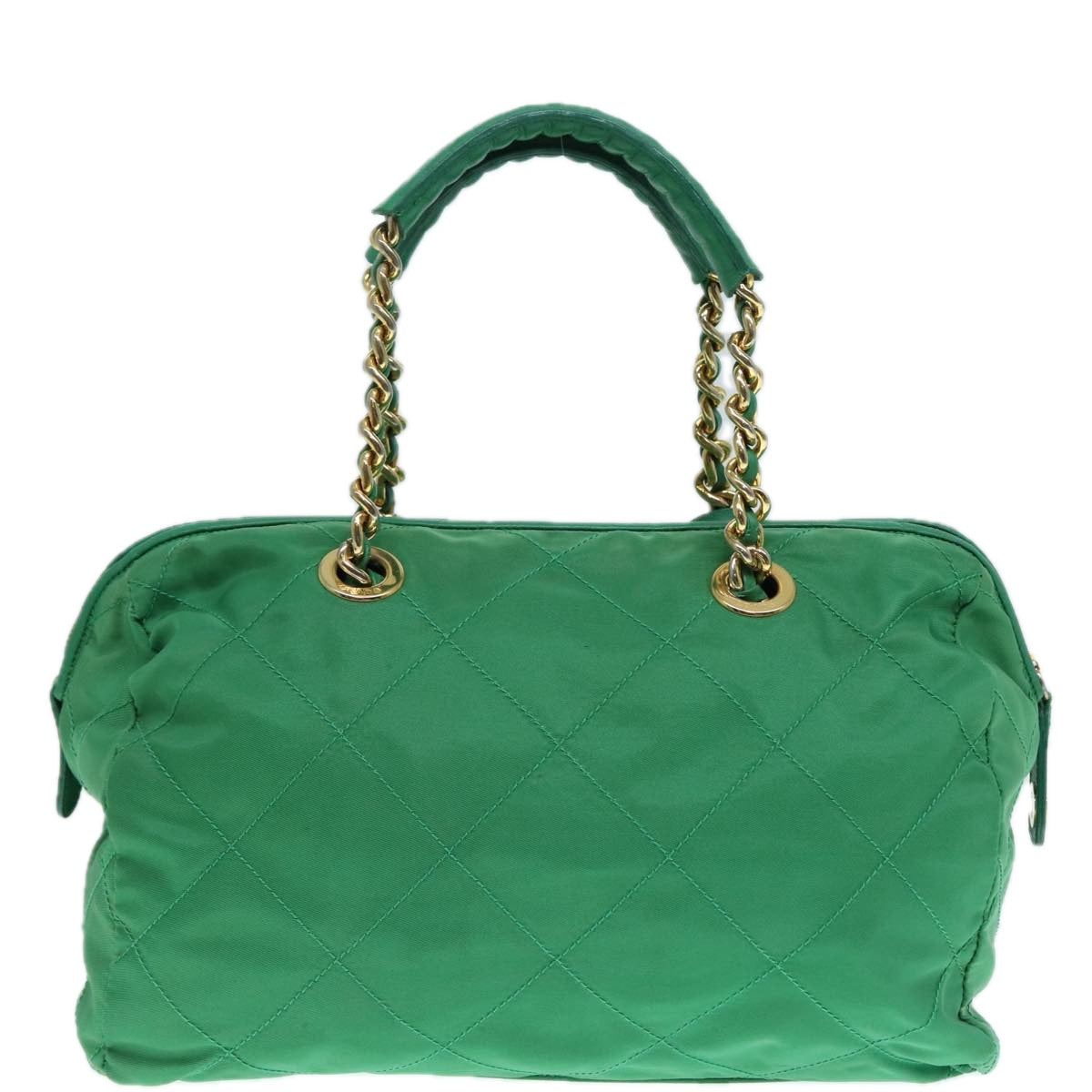 Prada Hand Bag Auth Nylon Green Gold Travel Bag