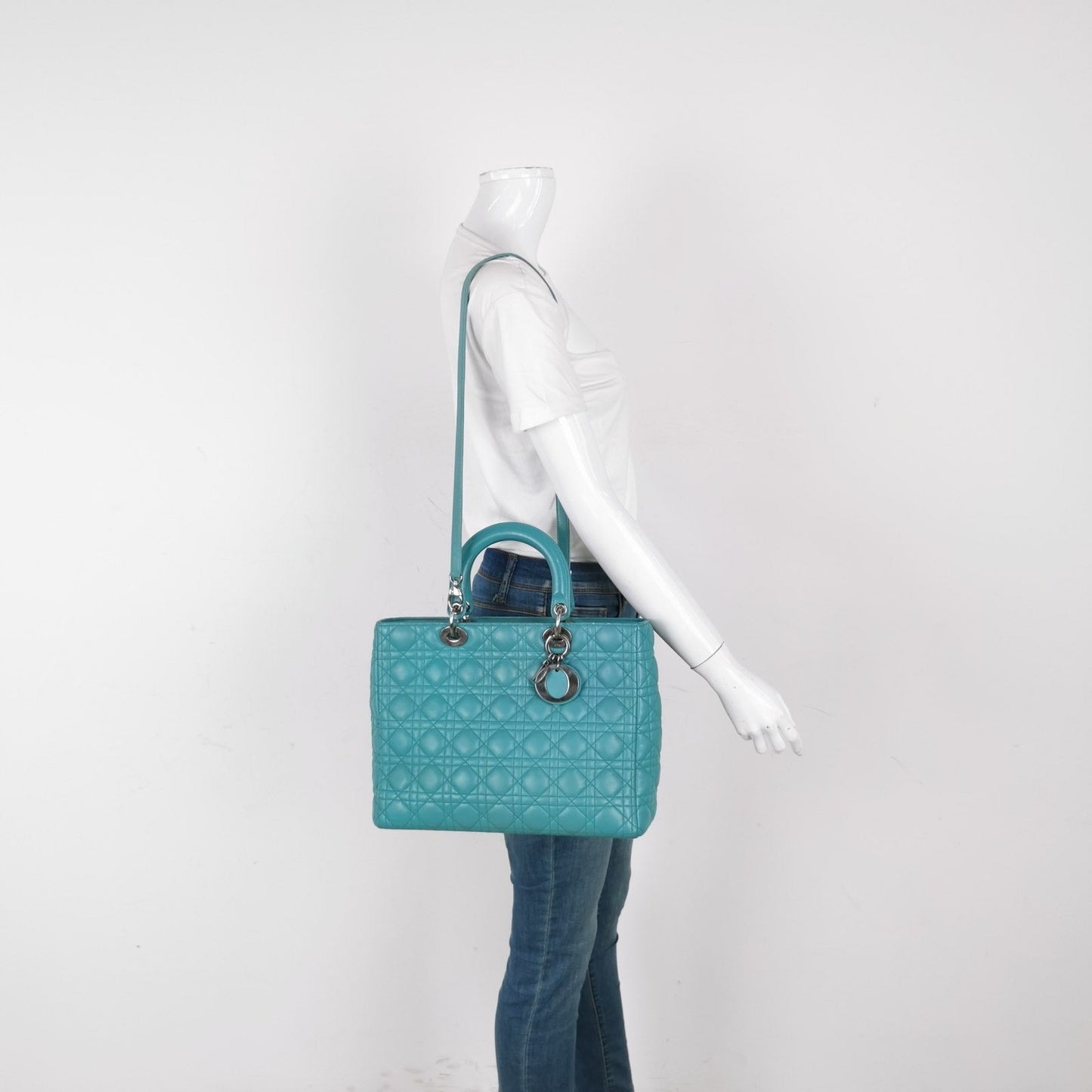 Dior Lady Bag Teal Lambskin Cannage Leather Blue Travel Bag