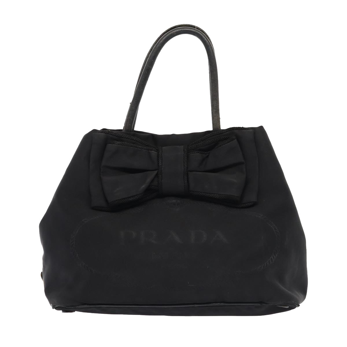Prada Shoulder Bag Auth Nylon Black Gold Gold Auth 87028
