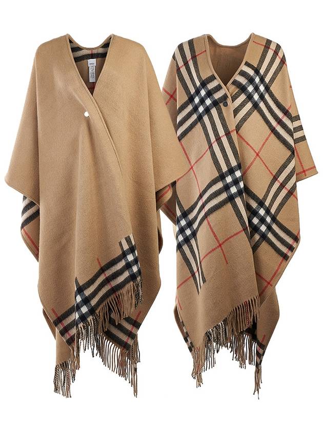 Burberry Luxury Reversible Check Wool Cashmere Cape Handbag Beige Travel Bag